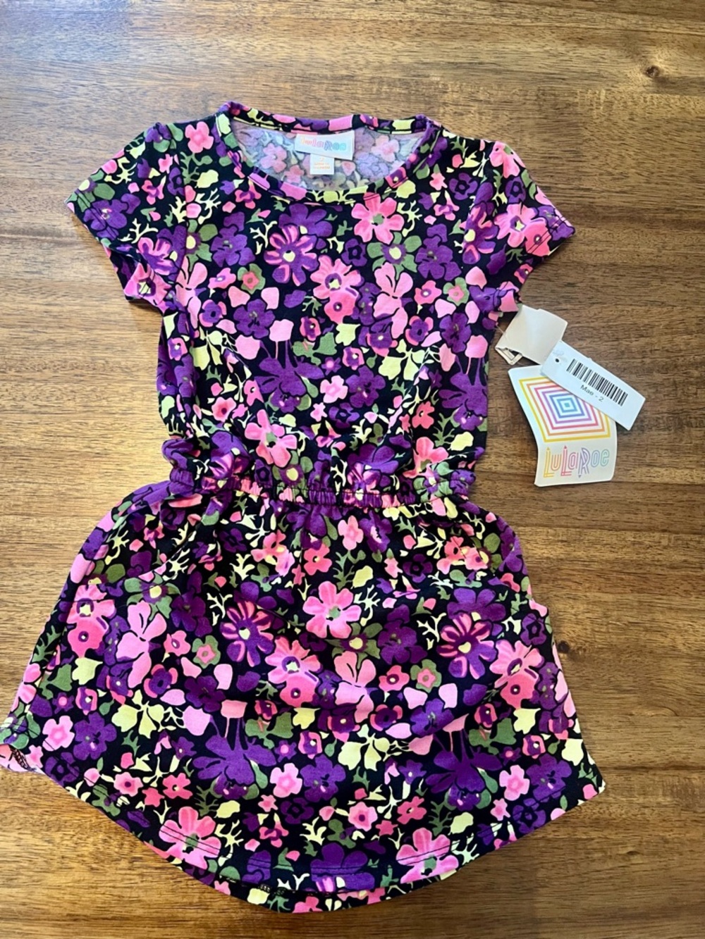 NWT LuLaRoe Girls' Purple Floral Short Sleeve Dress Size 2